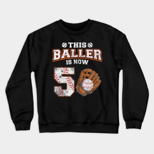 This Baller Is Now 5 Year Old 5Th Birthday Baseball Boy Crewneck Sweatshirt